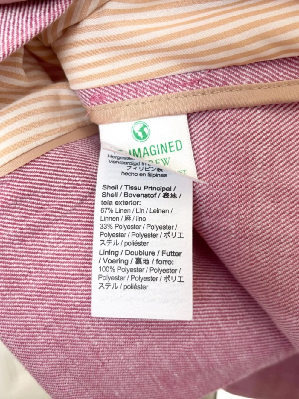 J Crew Bristol Blazer in Stretch Linen Blend, Vintage Raspberry White - Picture 7 of 7
